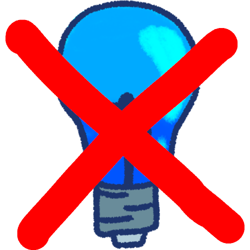 a blue lightbulb with a dark blue puzzle piece inside. There is a red X over the lightbulb